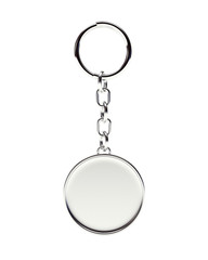 Blank round metal key chain with key ring isolated on white background