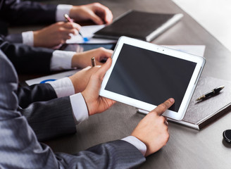 Business meeting. Group of business people working with digital