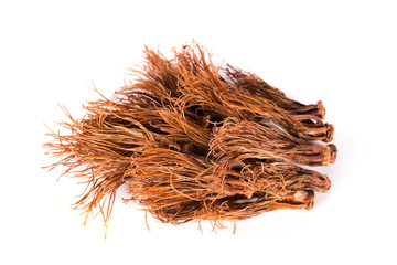 dried silk red cotton flowers isolated on white