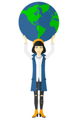 Woman holding globe.