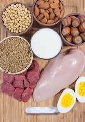 Natural products containing plant and animal proteins.