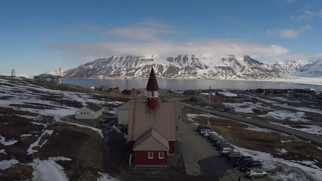 Longyearbyen church aerial 2.7K ungraded