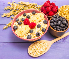 oat, oatmeal and fresh fruits