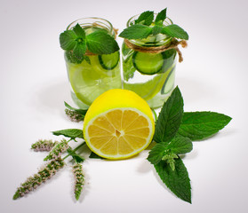 Refreshing water with lemon, mint and cucumber