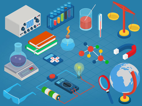 Education and School, Science research lab technology objects icon set