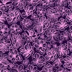 Fototapeta na wymiar Floral background with purple flowers. Seamless pattern