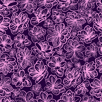 Floral background with purple flowers. Seamless pattern