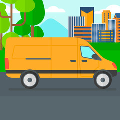 Naklejka premium Background of the city with delivery truck.