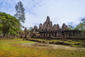 SIEM REAP, CAMBODIA. The Bayon is a well-known and richly decorated Khmer temple at Angkor Thom in...