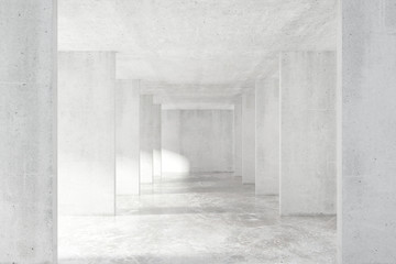 Loft style tunnel with many walls in light empty building