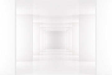 White interior with long corridor in modern space
