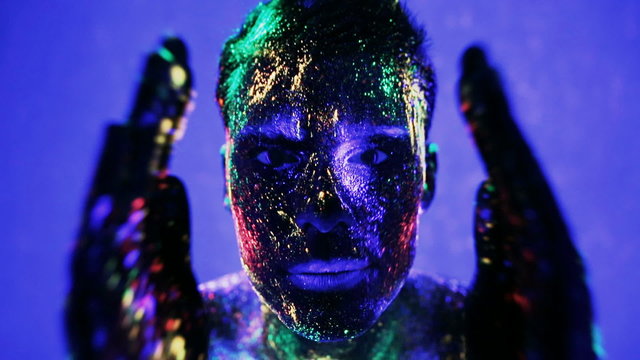 facial expressions Man in ultraviolet light