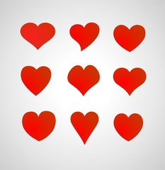 Set of hearts in red