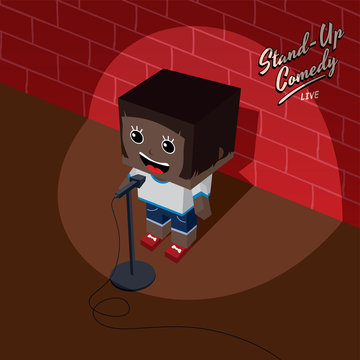 Stand Up Comedy Isometric Block Cartoon