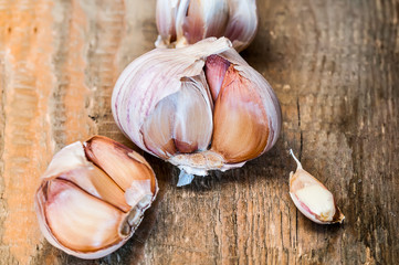 Garlic on wooden background