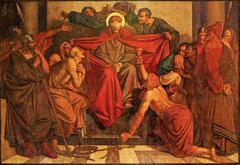 Antwerp - Fresco of torture of Jesus scene in Joriskerk or st. George church