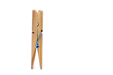 One standing wooden clip isolated on white background