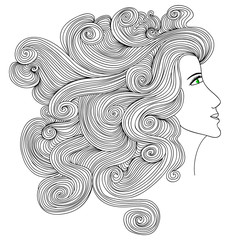 Vector portrait of a beautiful woman with curling hair