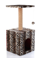 Cat scratching post on a white  background