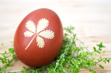  Easter egg naturally dyed with onion skins and decorated with leaf pattern