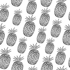 pattern with black pineapples on the white background