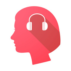 Long shadow female head with a earphones