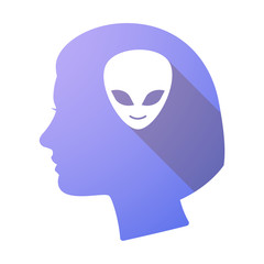 Long shadow female head with an alien face