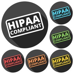 HIPAA badge - Health Insurance Portability and Accountability Act icons set with long shadow