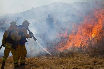 Wildland Firefighter fighting grass fire