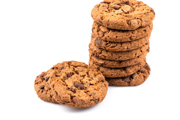 Chocolate chip cookies isolated on white