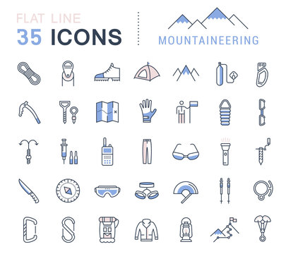 Set Vector Flat Line Icons Mountaineering