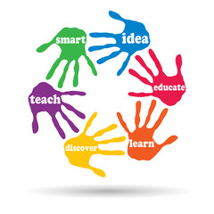 Vector conceptual circle hand print word cloud