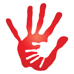 Vector conceptual mother and red child hand print isolated