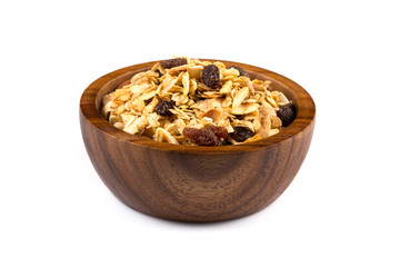 breakfast cereals in wood bowl