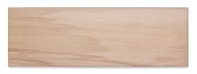 Top view of wooden plank isolated on white background