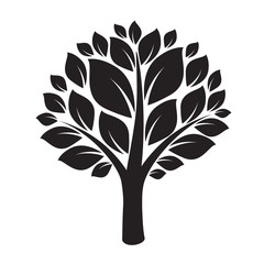 Black Tree and Leafs. Vector Illustration.