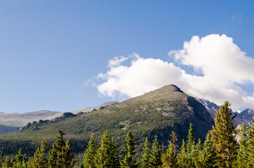 Fototapeta premium landscape of rocky mountain, view of a mountain peak and forest in the morning