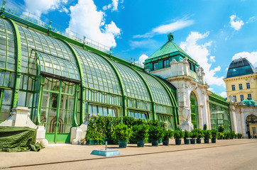 Fototapeta na wymiar Palmenhaus, former greenhouse palm of Burggarten, Vienna, Austria