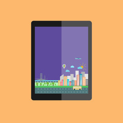 Colorful city in vector graphics tablet