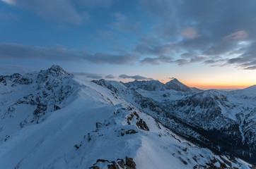 High Tatra mountains in the evening, winter landscape