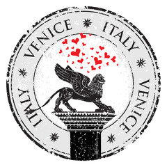 Grunge stamp of Venice, hearts to Italy inside, vector illustration