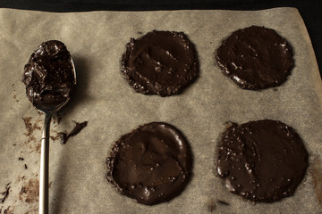 Chocolate dessert on the baking paper