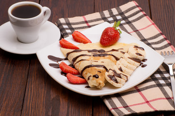 Crepes with Banana and strawberries