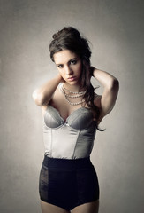 Beautiful woman wearing pearls