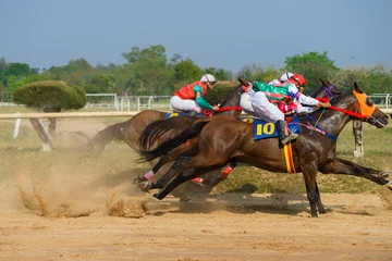 Crédence de cuisine en verre imprimé Léquitation racing horses starting a race