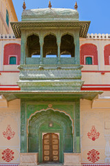 The Green Gate (Leheriya) in Pitam Niwas Chowk, Jaipur City Palace, India.