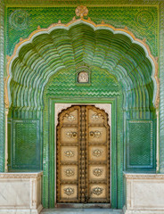 The Green Gate in Pitam Niwas Chowk, Jaipur City Palace, India.