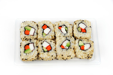 California rolls sushi on white background