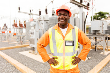 african american technician looking away