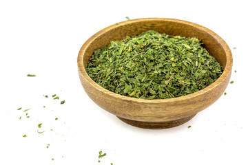 Dried Nettles in a wooden bowl